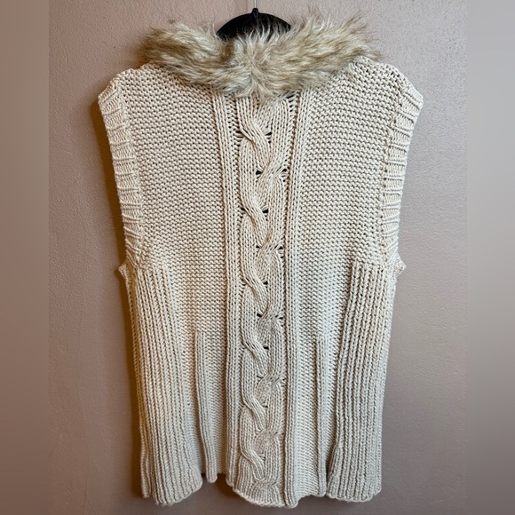 Tribal Faux Fur Trim Chunky Knit Cotton Blend Sweater Vest Jacket Womens XL - Picture 14 of 14